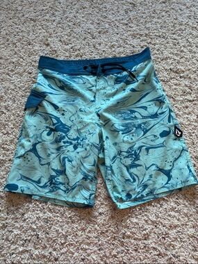 Volcom Boy’s Teal & Navy Marble Swim Boardshorts